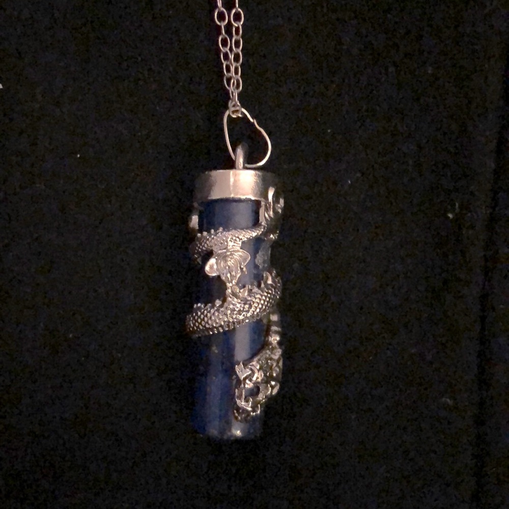 Genuine Lapis Lazuli Wrapped W/ Dragon Necklace. Beautiful Detail! NWOT